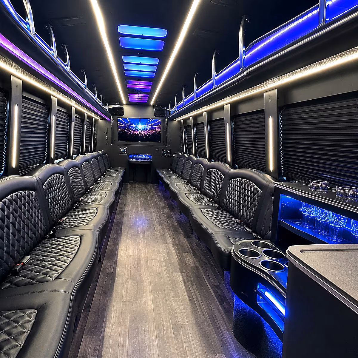 Corona Bachelor & Bachelorette Transportation party bus interior