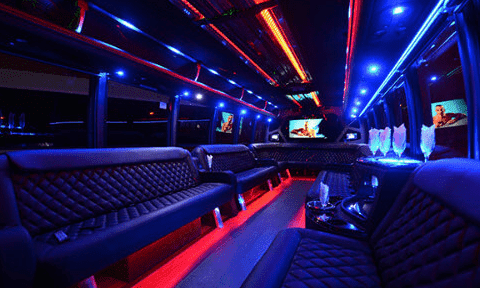 Orange 30 Passenger Party Bus Black Interior